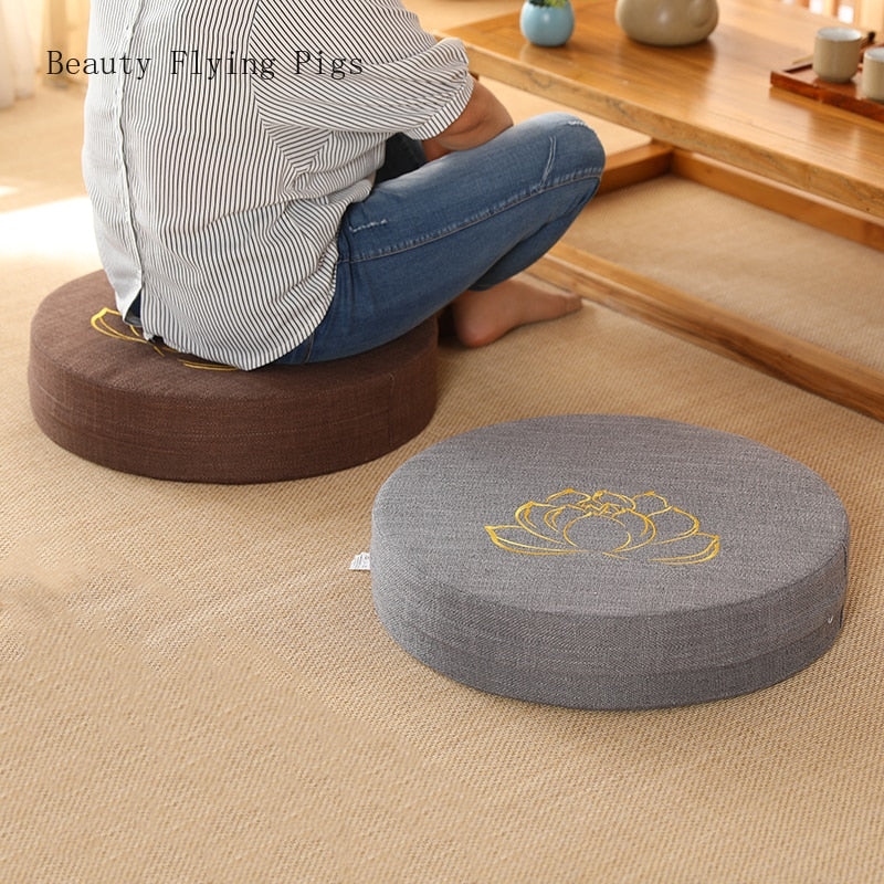 Dense Foam Meditation Cushion with Lotus Flower Design