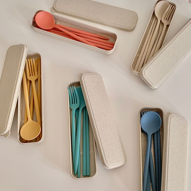 4pcs Reusable Cutlery Set Made from Wheat Straw