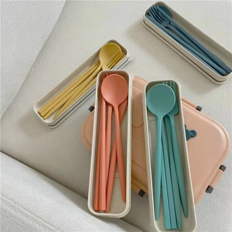 4pcs Reusable Cutlery Set Made from Wheat Straw