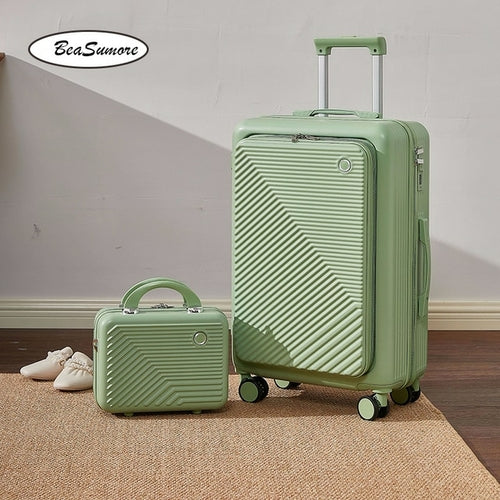 Beasumore New Front Opening Rolling Luggage Set Spinner Women Travel