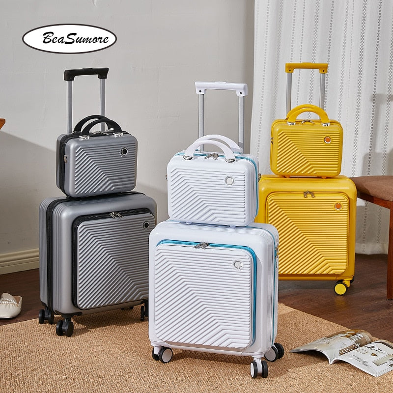 Beasumore New Front Opening Rolling Luggage Set Spinner Women Travel