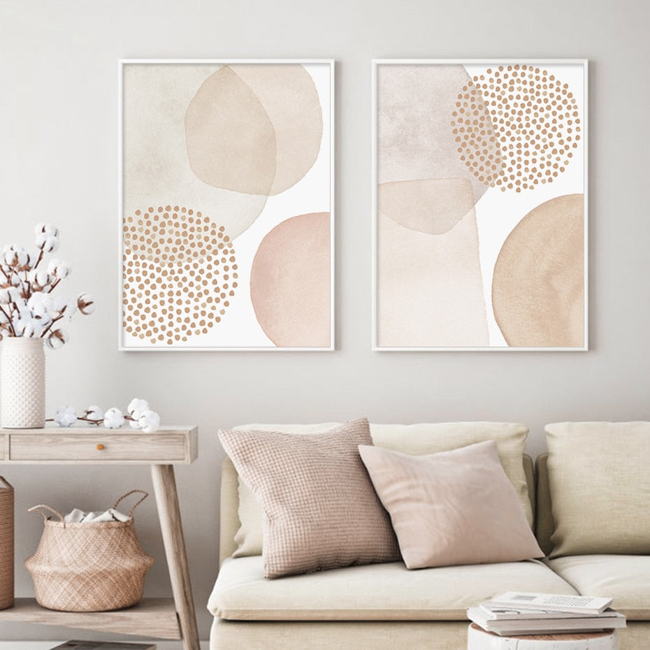 Modern Abstract Geometric, Beige, Pink, and Grey - Watercolor Wall Art