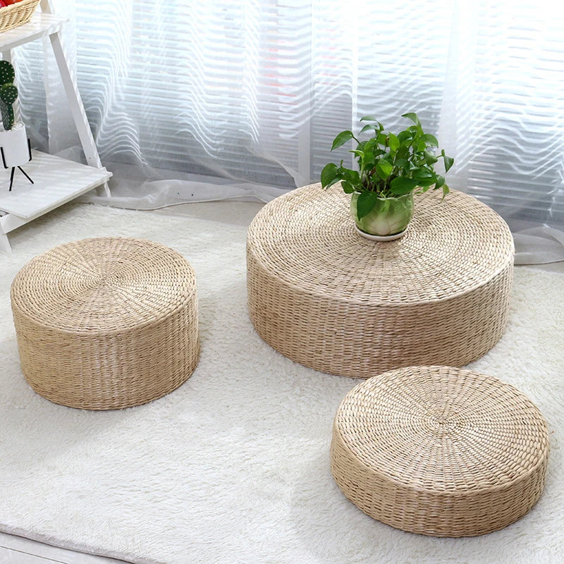 Straw Pouf Seat for Meditation or Additional Living Seating