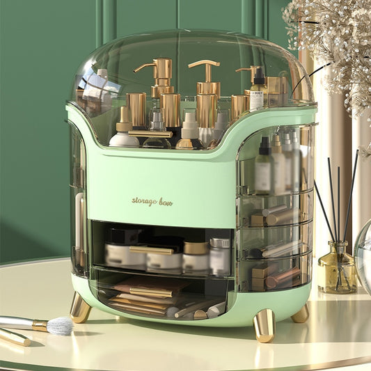 Modern Makeup & Jewelry Storage Box with Drawers (Gold Feet)