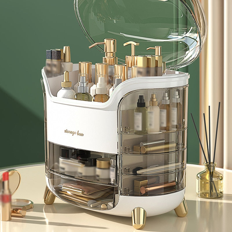 Modern Makeup & Jewelry Storage Box with Drawers (Gold Feet)