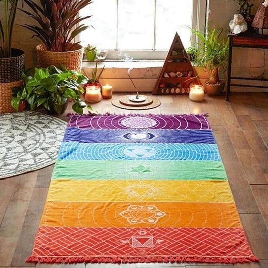 Meditation & Yoga Towel with Fringe 7 Chakra Design