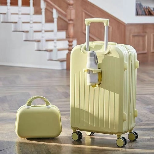 Luggage Set with Makeup Case and Drink Holder