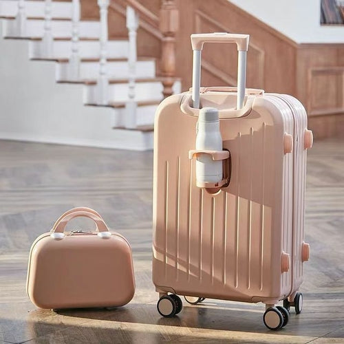 Luggage Set with Makeup Case and Drink Holder