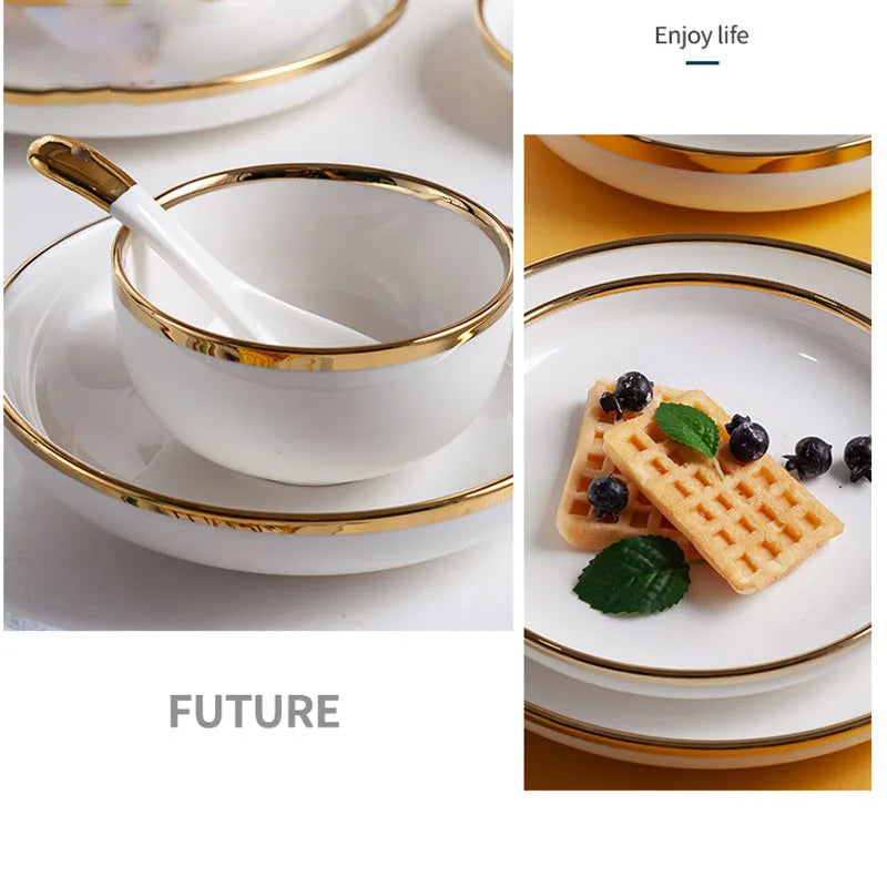 Modern Gold Stroked Ceramic Dish Set (Sold Seperately)