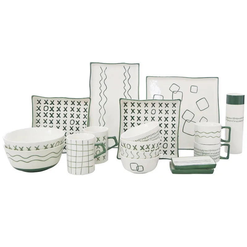 Geometric Modern Glazed & Painted Ceramic Dish Set (Sold Seperately)