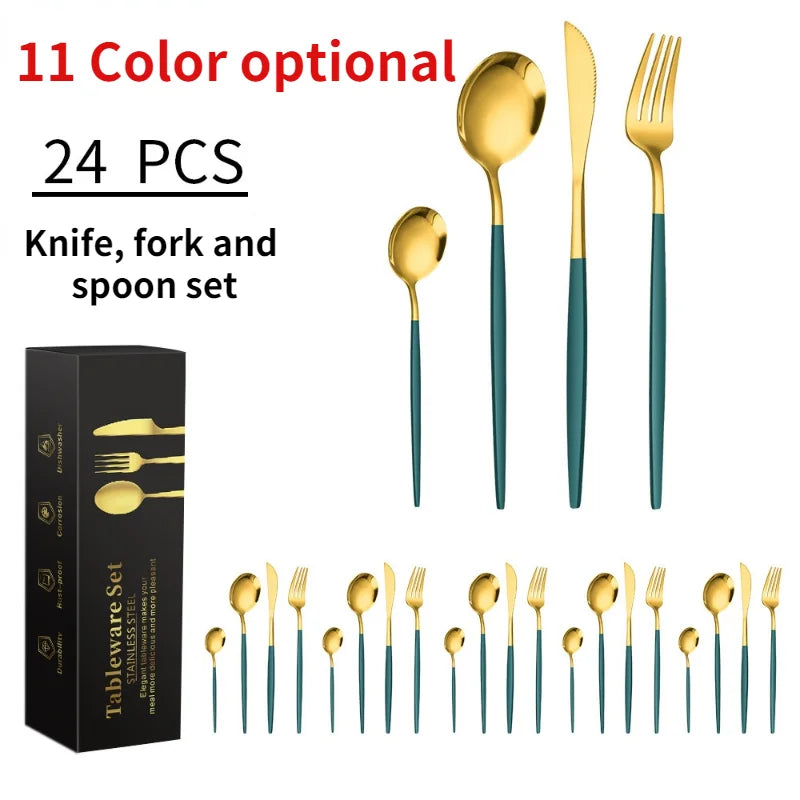 24PCs Box Modern Cutlery Set - Stainless Steel