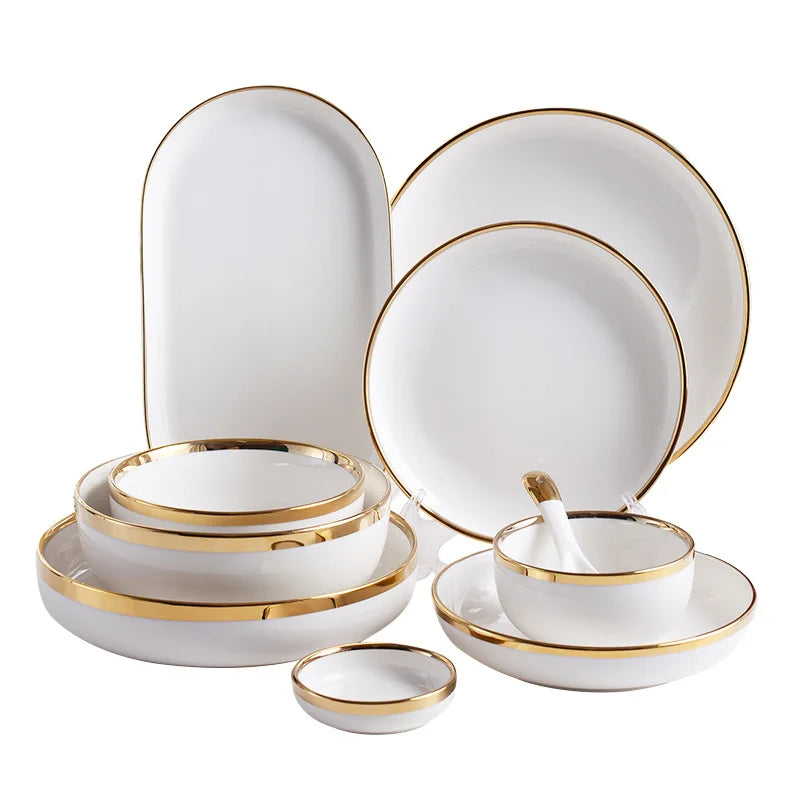 Modern Gold Stroked Ceramic Dish Set (Sold Seperately)