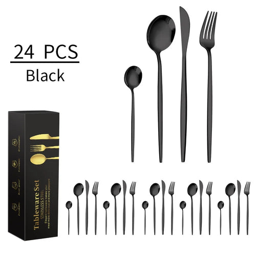 24PCs Box Modern Cutlery Set - Stainless Steel