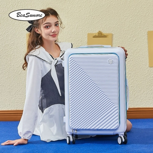 Beasumore New Front Opening Rolling Luggage Set Spinner Women Travel