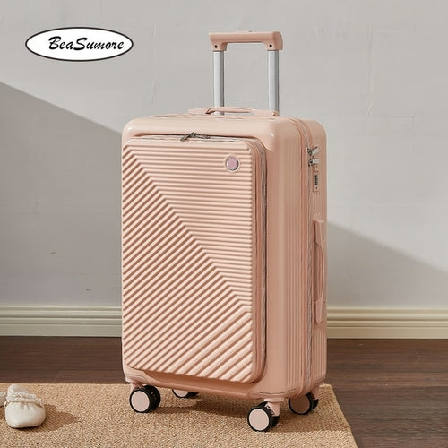 Beasumore New Front Opening Rolling Luggage Set Spinner Women Travel