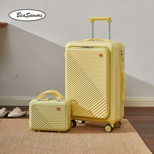 Beasumore New Front Opening Rolling Luggage Set Spinner Women Travel