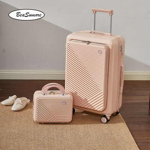 Beasumore New Front Opening Rolling Luggage Set Spinner Women Travel