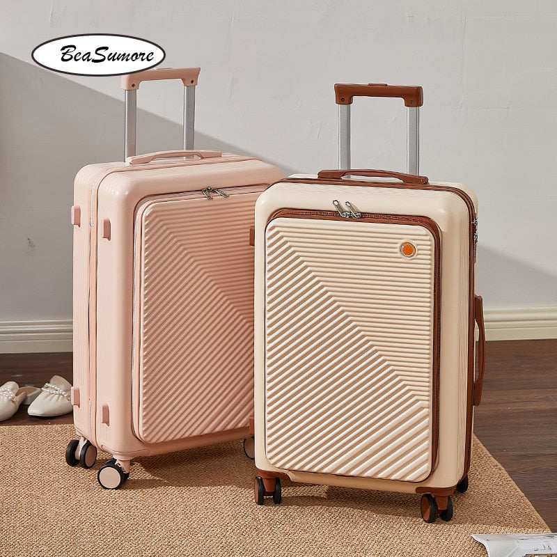 Beasumore New Front Opening Rolling Luggage Set Spinner Women Travel