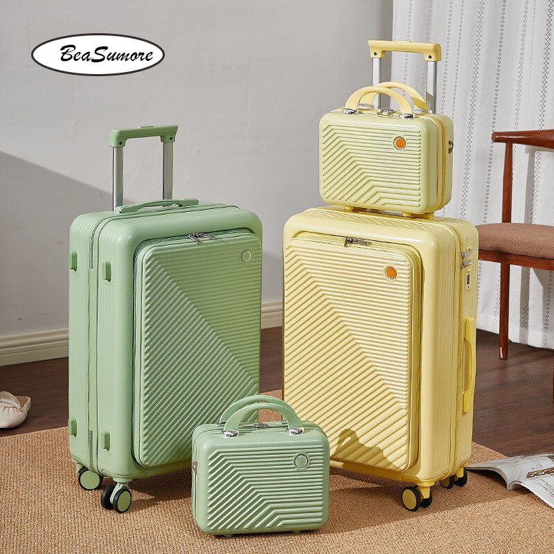 Beasumore New Front Opening Rolling Luggage Set Spinner Women Travel