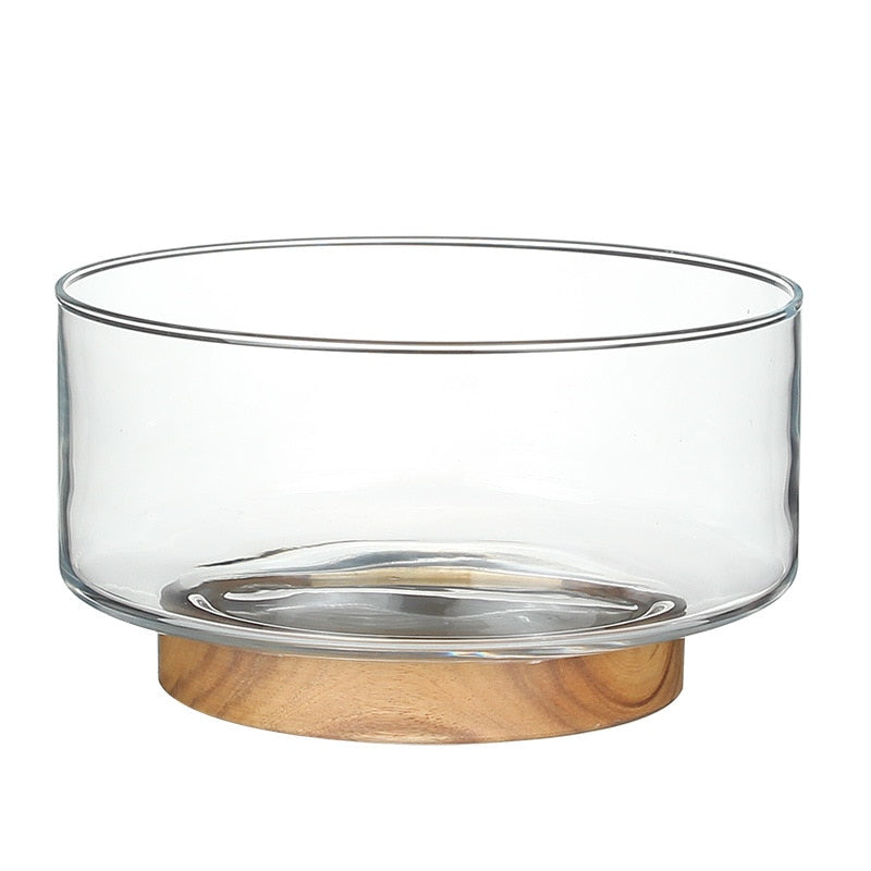 Glass Fruit Bowls with Wooden Base