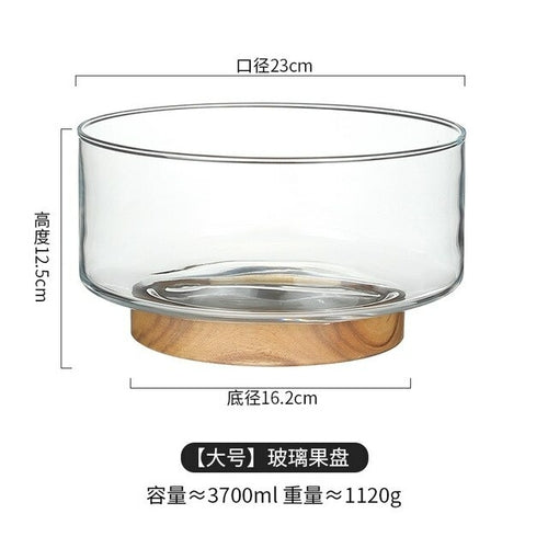 Glass Fruit Bowls with Wooden Base