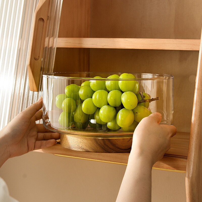 Glass Fruit Bowls with Wooden Base