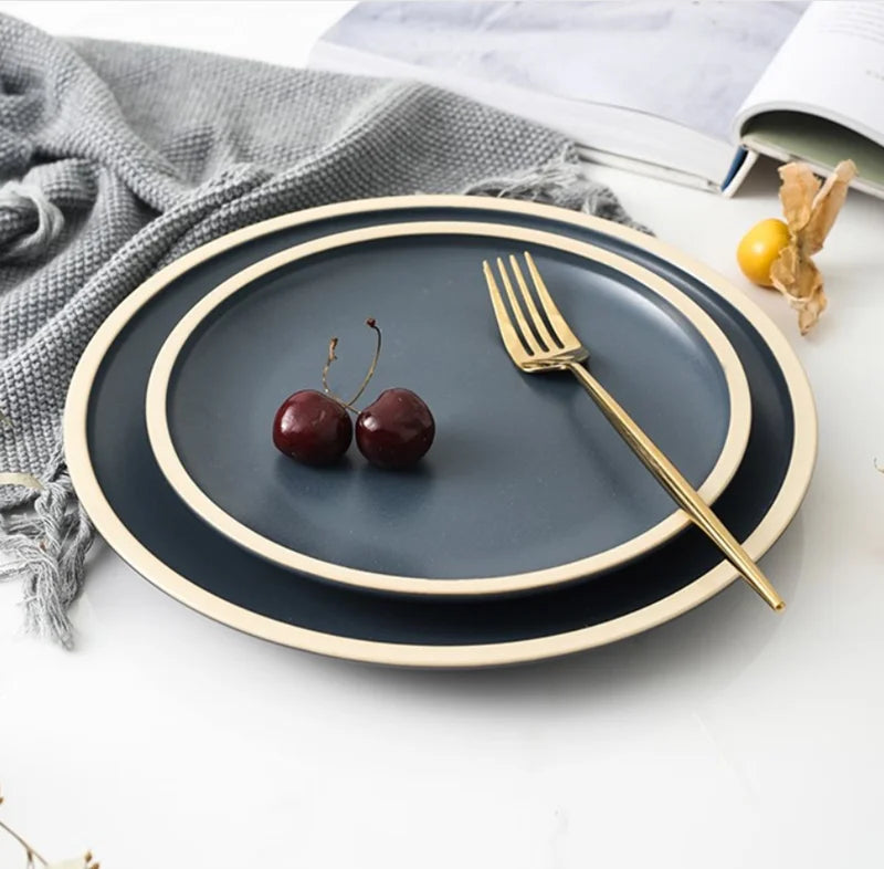 Modern Glazed Dinner Plates with Tan Rim (Sold Separately)