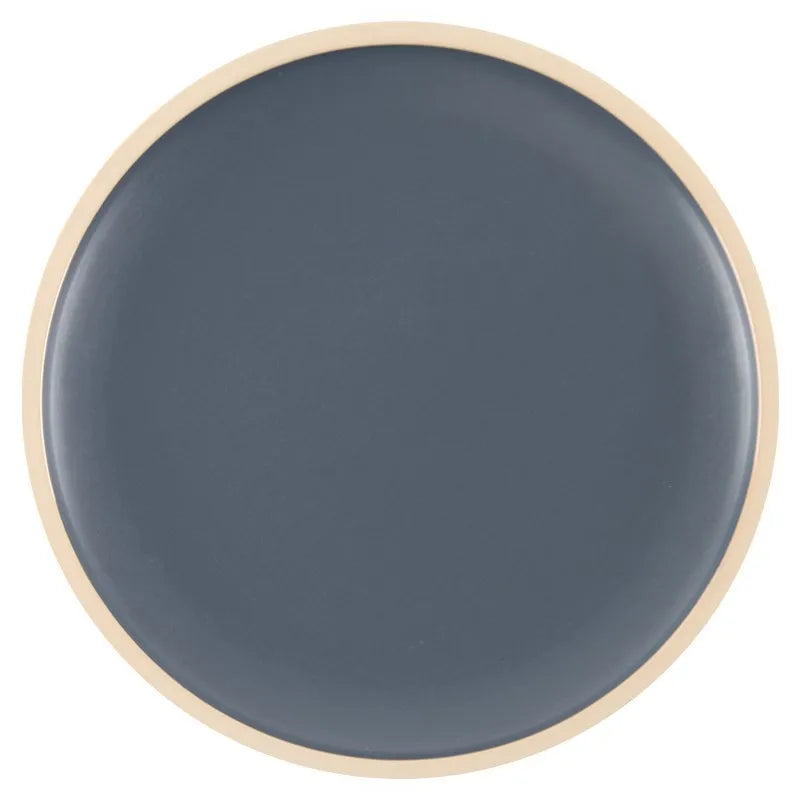 Modern Glazed Dinner Plates with Tan Rim (Sold Separately)