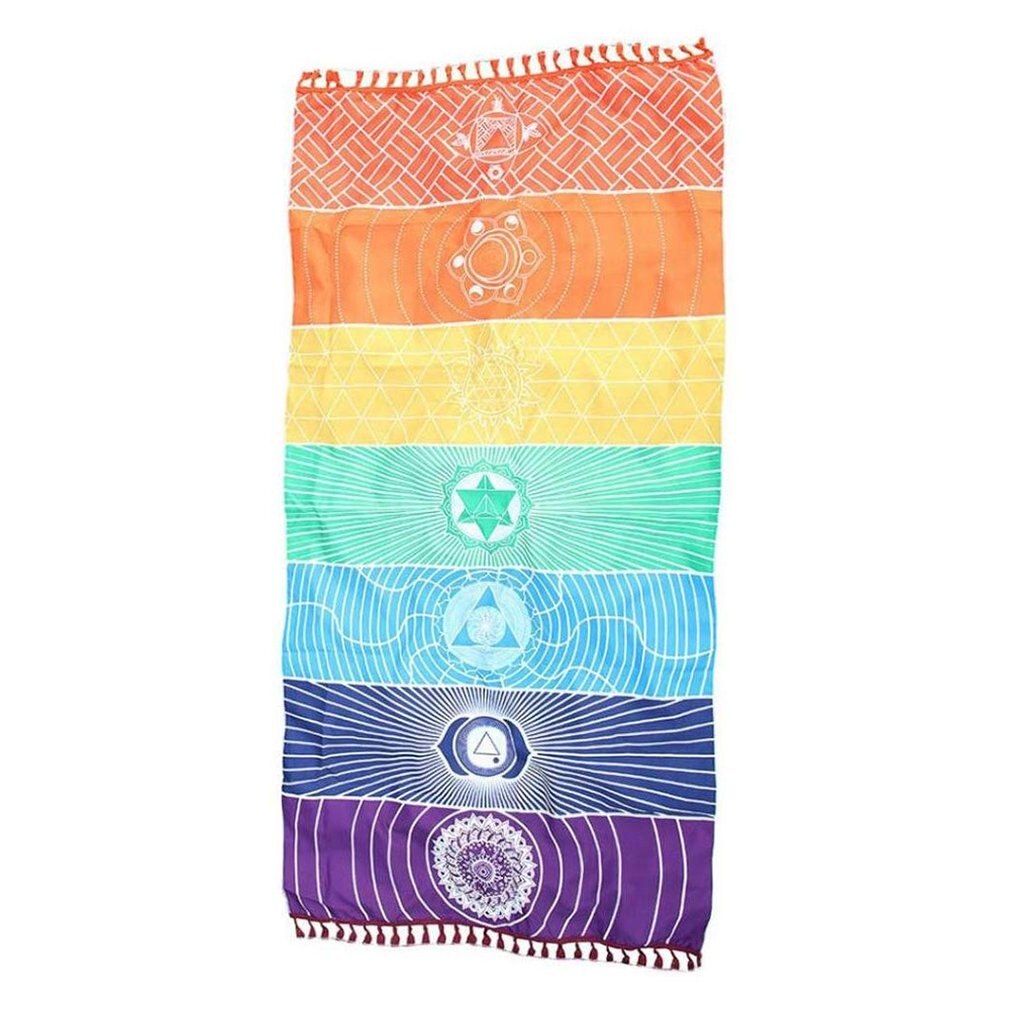 Meditation & Yoga Towel with Fringe 7 Chakra Design