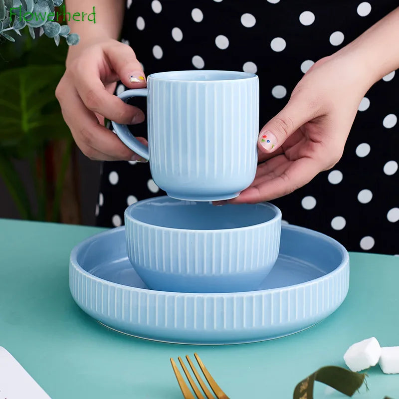 Nordic Morandi Striped Ceramic Dish Set (Sold Separately)