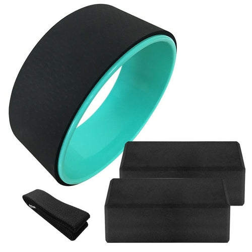 Yoga Pose Wheel 12.5x5in + Yoga Blocks and Yoga Strap Set